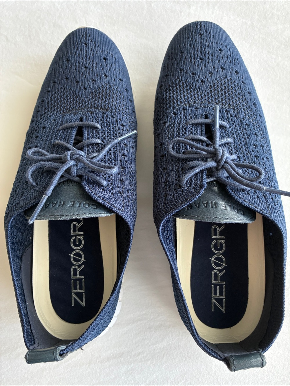 Cole Haan Stitchlite Knit Oxfords in Blue and White, Size 8
